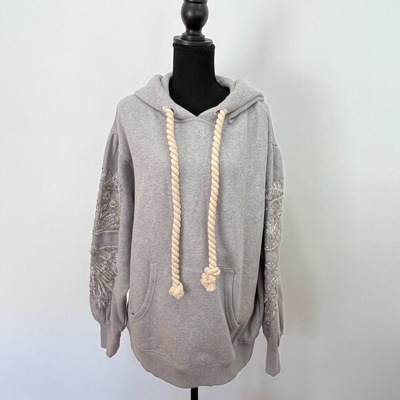 🔥Free People Encrusted Hooded Sweatshirt, XS, Heather Grey Combo // NWT🔥 - Picture 6 of 11